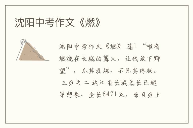 沈阳中考作文《燃》