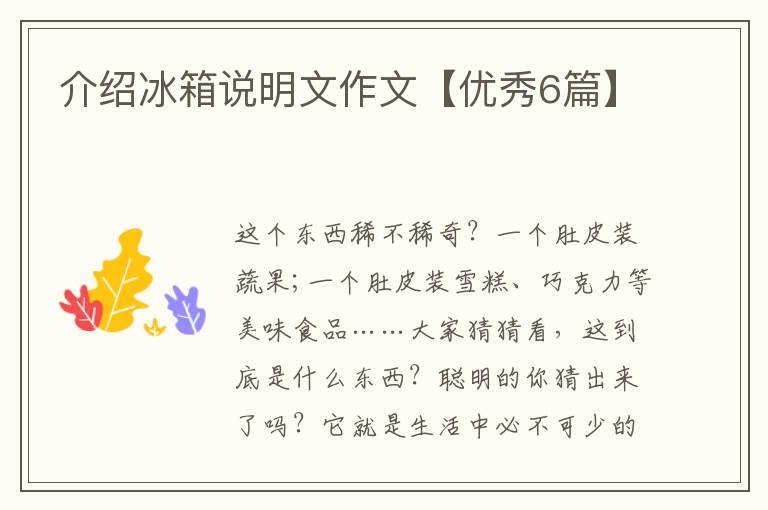 介绍冰箱说明文作文【优秀6篇】