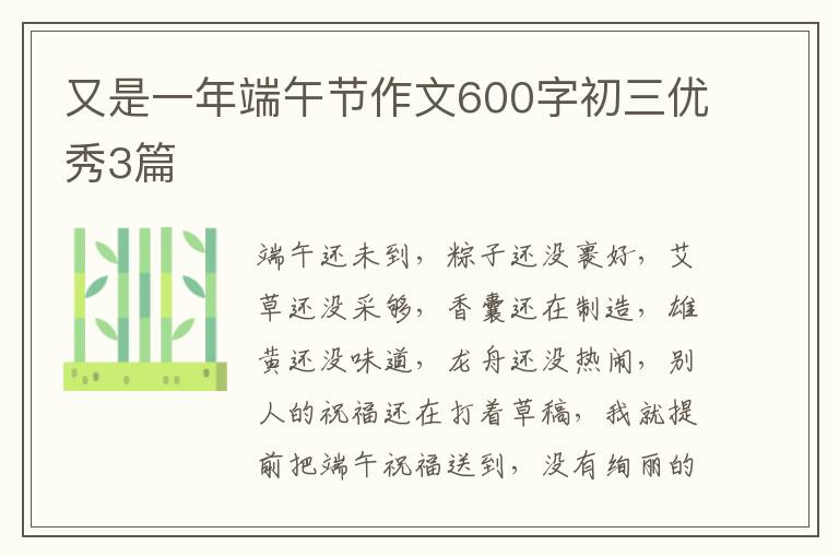 又是一年端午节作文600字初三优秀3