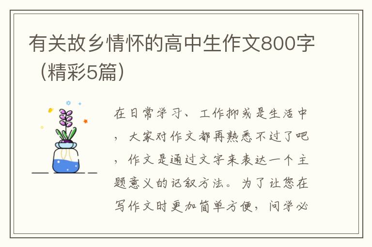 有关故乡情怀的高中生作文800字（精彩5篇）