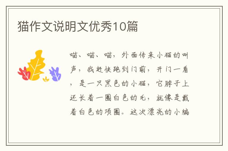 猫作文说明文优秀10篇