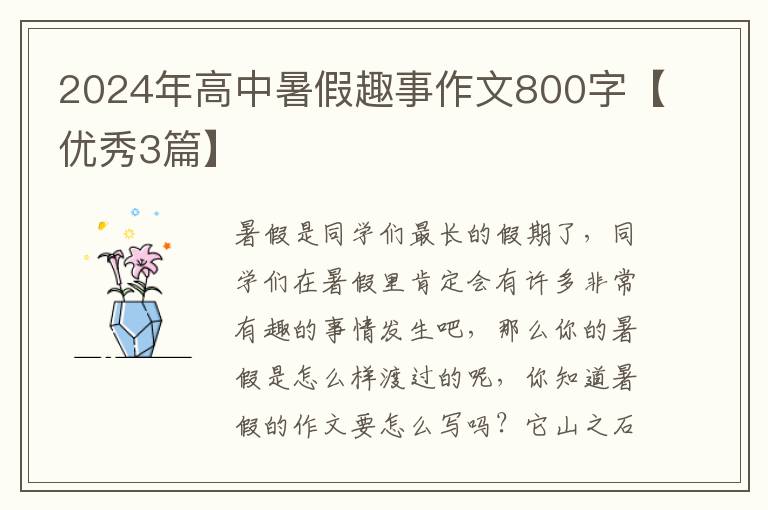 2024年高中暑假趣事作文800字【优秀3篇】