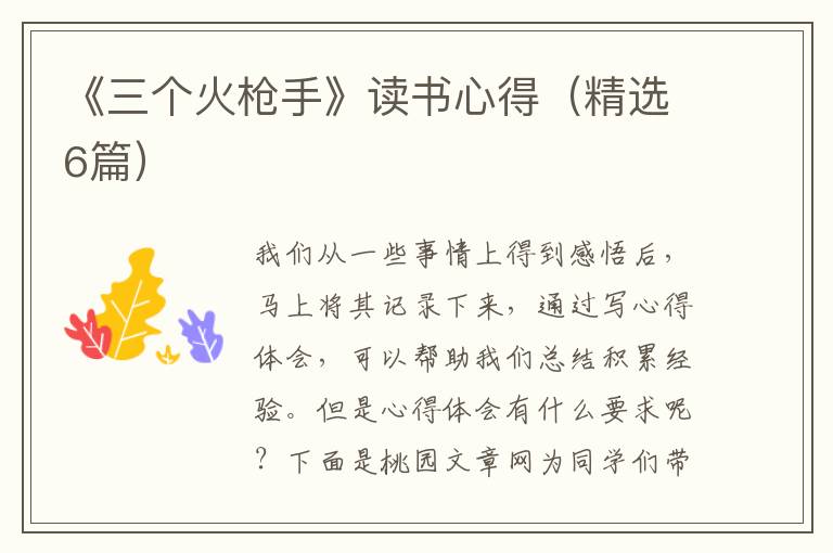 《三个火枪手》读书心得(精选6篇)