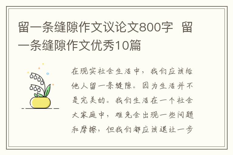 留一条缝隙作文议论文800字 留一