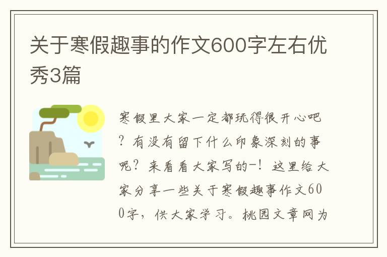 关于寒假趣事的作文600字左右优秀3