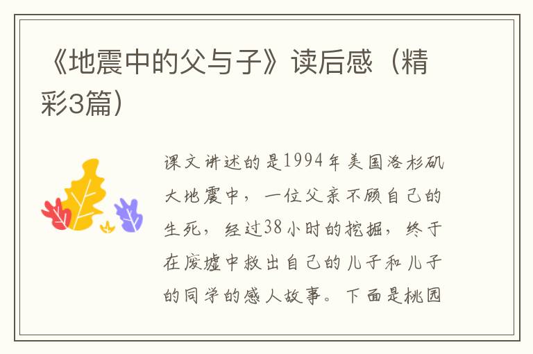 《地震中的父与子》读后感(精彩3篇)