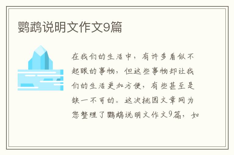 鹦鹉说明文作文9篇