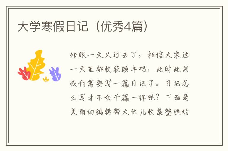 大学寒假日记（优秀4篇）