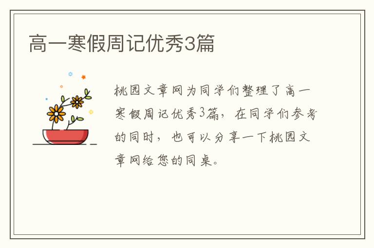 高一寒假周记优秀3篇
