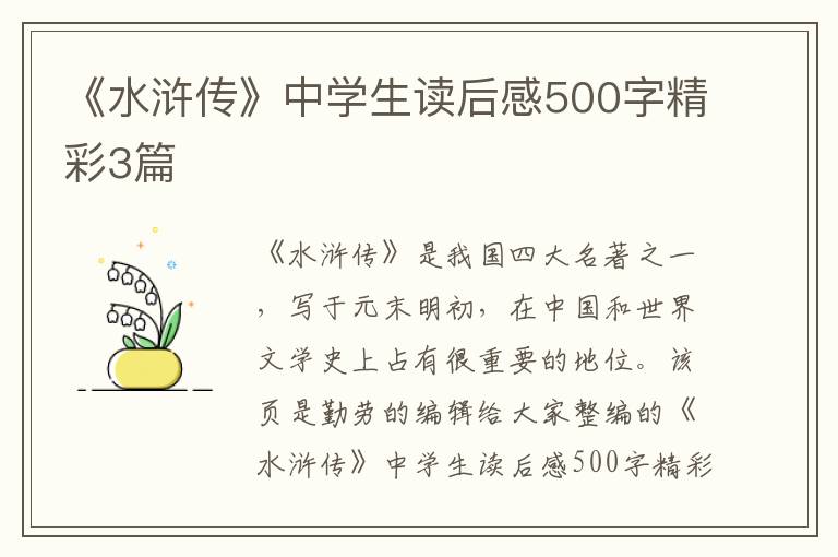 《水浒传》中学生读后感500字精彩3篇