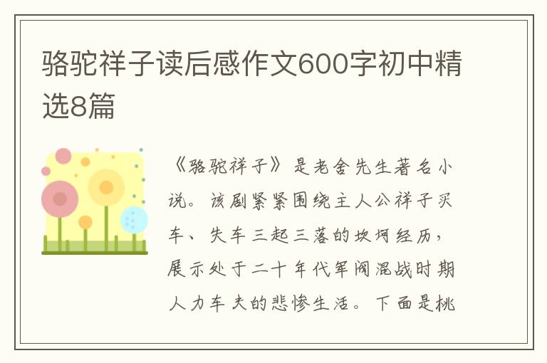 骆驼祥子读后感作文600字初中精选8