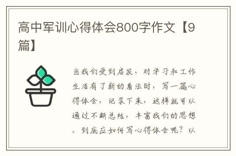 高中军训心得体会800字作文【9篇】
