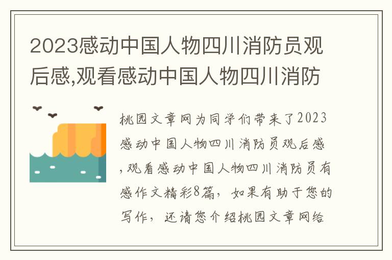 2023感动中国人物四川消防员观后感