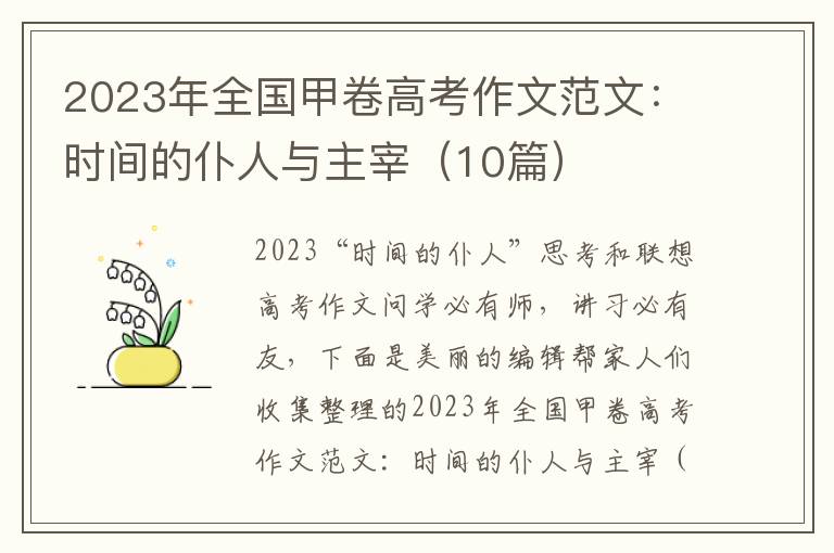 2023年全国甲卷高考作文范文：时间的