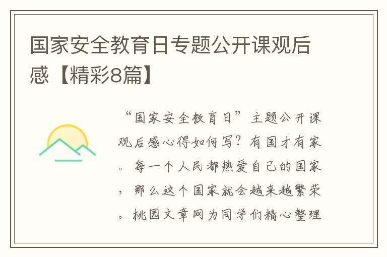国家安全教育日专题公开课观后感【