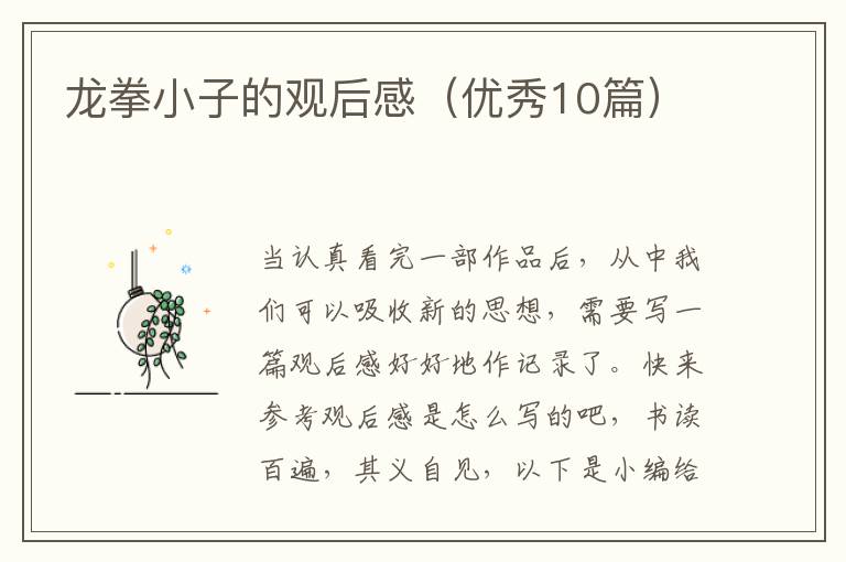龙拳小子的观后感（优秀10篇）