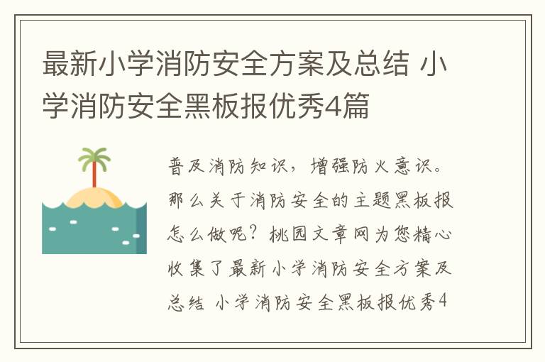 最新小学消防安全方案及总结 小学