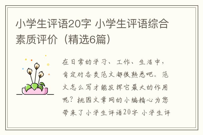 小学生评语20字 小学生评语综合素