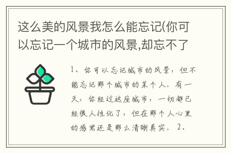 这么美的风景我怎么能忘记(你可以忘记一个城市的风景,却忘不了那座城