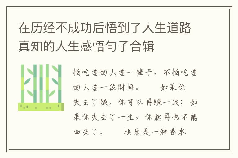 在历经不成功后悟到了人生道路真知的人生感悟句子合辑