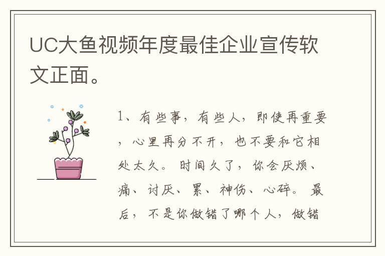 UC大鱼视频年度最佳企业宣传软文正面。