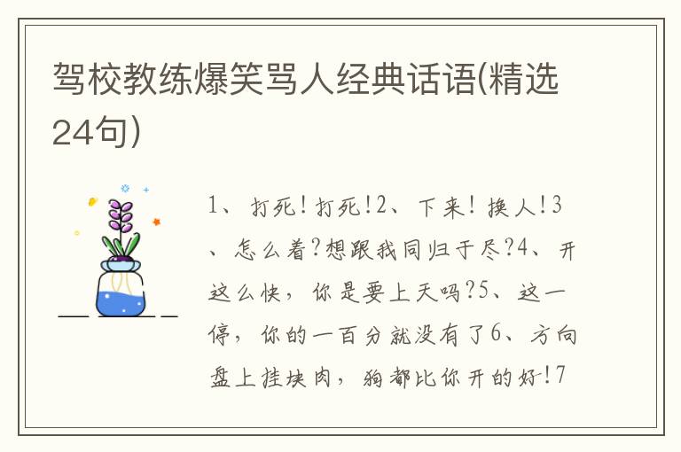 驾校教练爆笑骂人经典话语(精选24