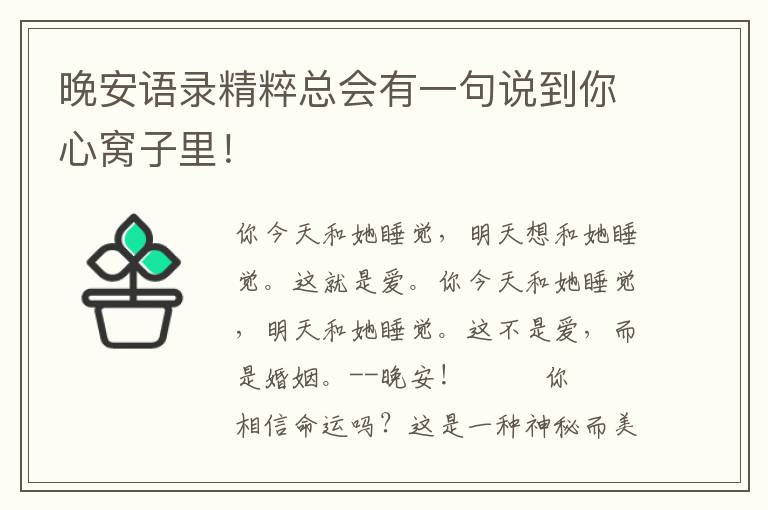 晚安语录精粹总会有一句说到你心窝