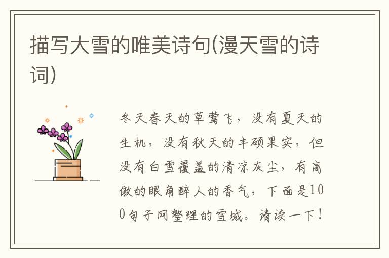 描写大雪的唯美诗句(漫天雪的诗词)