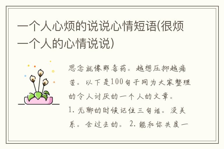 一个人心烦的说说心情短语(很烦一个人的心情说说)