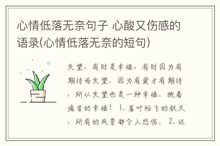 心情低落无奈句子 心酸又伤感的语录(心情低落无奈的短句)