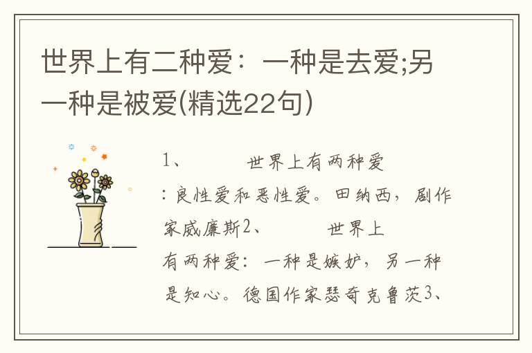 世界上有二种爱：一种是去爱;另一种是被爱(精选22句)