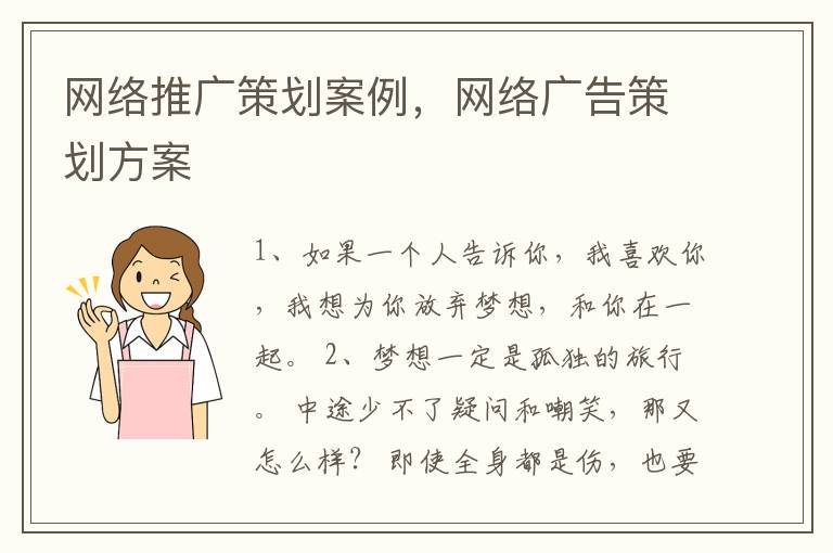 网络推广策划案例,网络广告策划方案