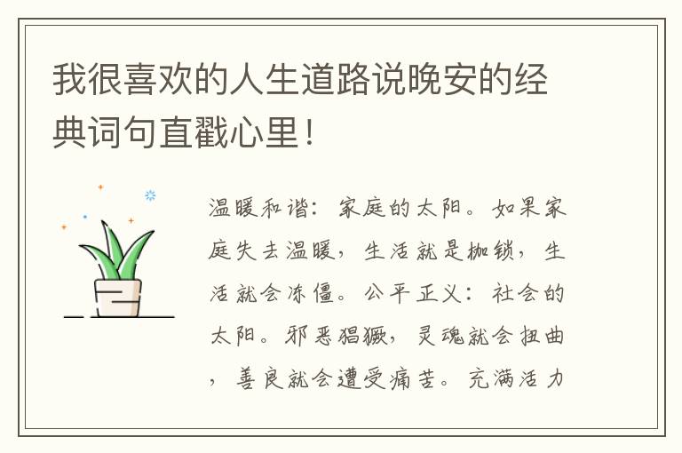 我很喜欢的人生道路说晚安的经典词