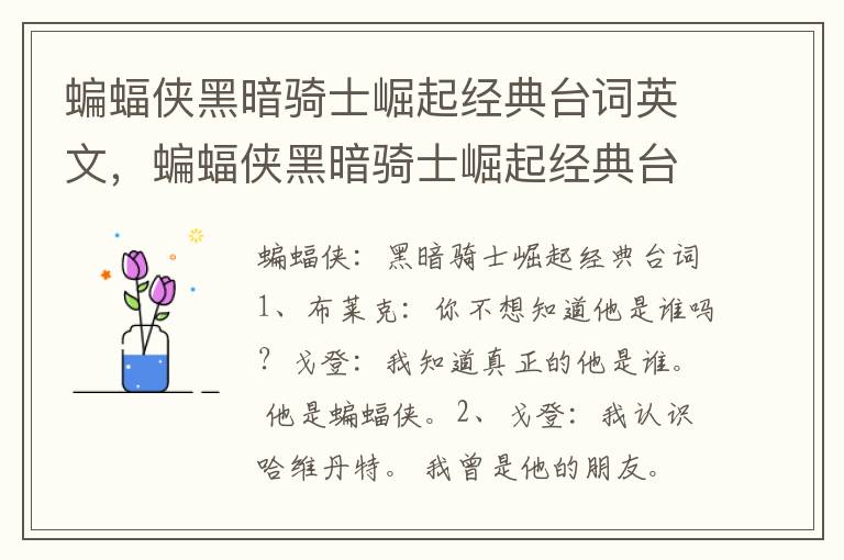 蝙蝠侠黑暗骑士崛起经典台词英文，蝙蝠侠黑暗骑士崛起经典台词别那
