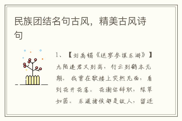 民族团结名句古风,精美古风诗句