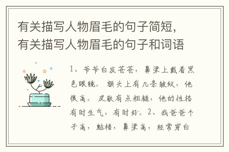 有关描写人物眉毛的句子简短,有关描