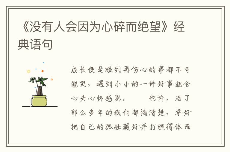 《没有人会因为心碎而绝望》经典语