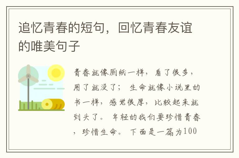 追忆青春的短句，回忆青春友谊的唯美
