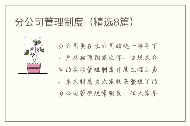 分公司管理制度（精选8篇）