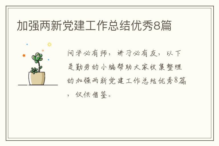 加强两新党建工作总结优秀8篇