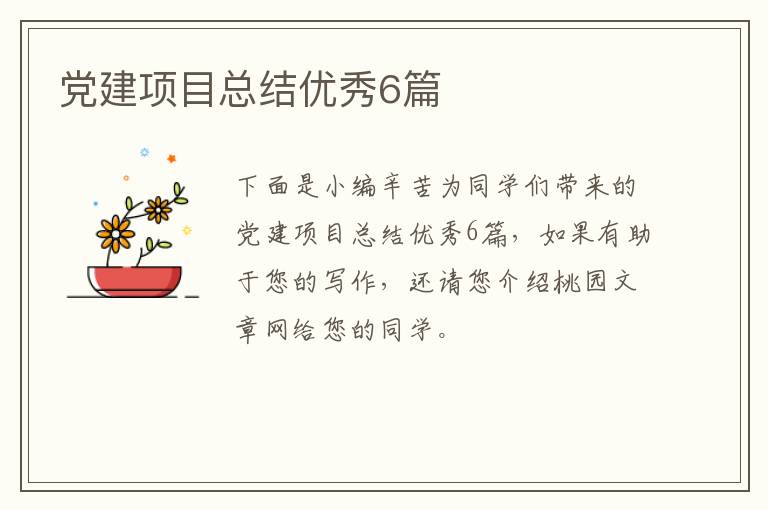党建项目总结优秀6篇