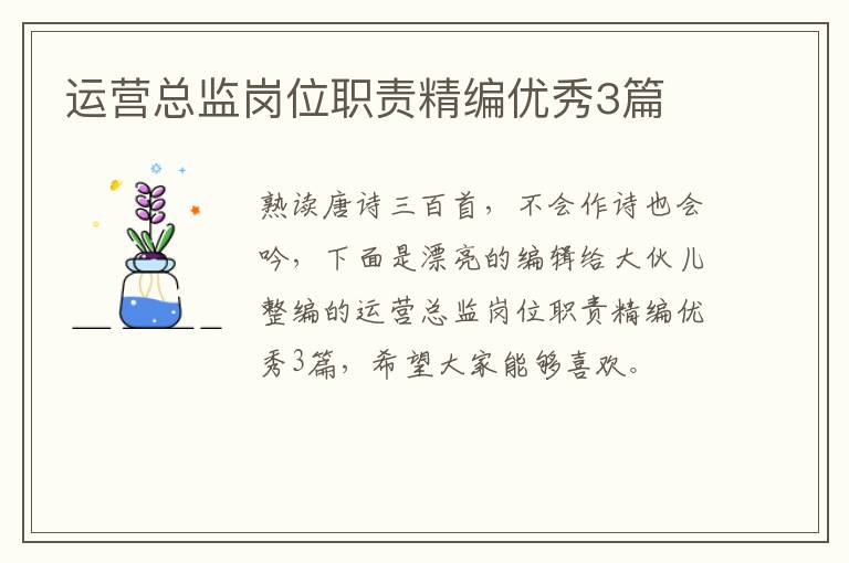 运营总监岗位职责精编优秀3篇