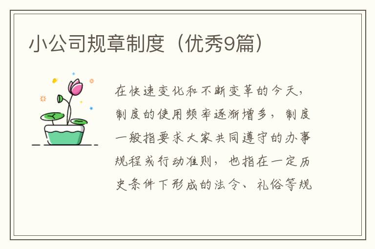 小公司规章制度（优秀9篇）