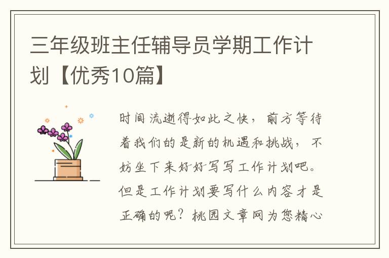 三年级班主任辅导员学期工作计划【