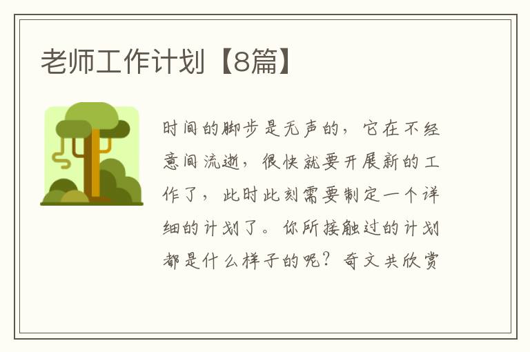 老师工作计划【8篇】