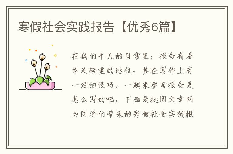 寒假社会实践报告【优秀6篇】