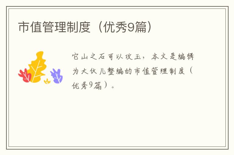 市值管理制度（优秀9篇）
