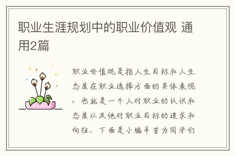 职业生涯规划中的职业价值观 通用2
