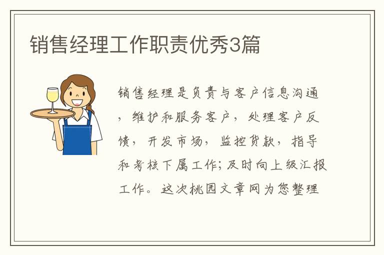 销售经理工作职责优秀3篇