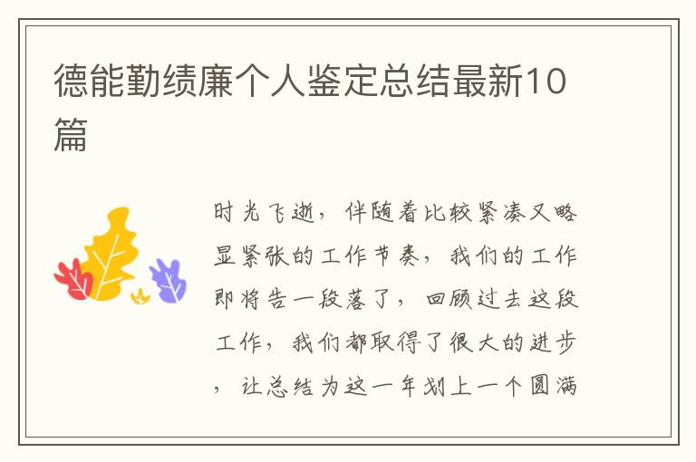 德能勤绩廉个人鉴定总结最新10篇